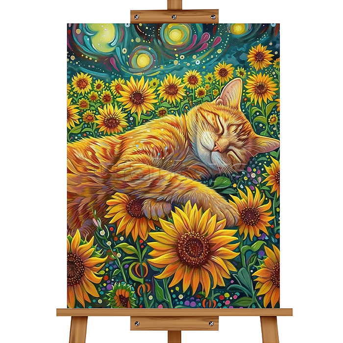 Мозаика алмазная "Рыжий котик в подсолнухах" 30*40см