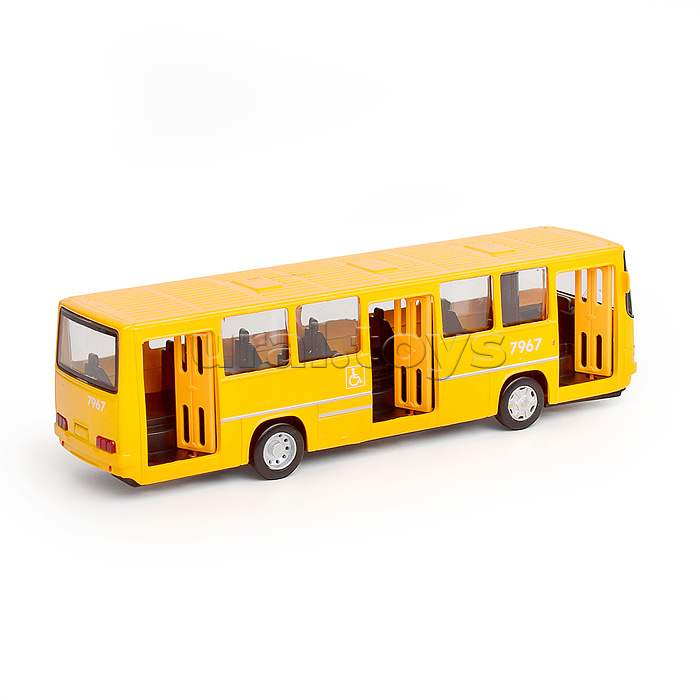 Машина металл Городской Автобус 17 см, (свет-звук,двери, желтый)инерц, в коробке