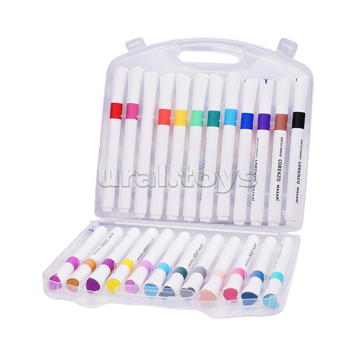 Набор маркеров акриловых Lorenzo, 24 цвета, пулевидный наконечник 2.0 мм, пластиковый корпус , пластиковый пенал с европодвесом