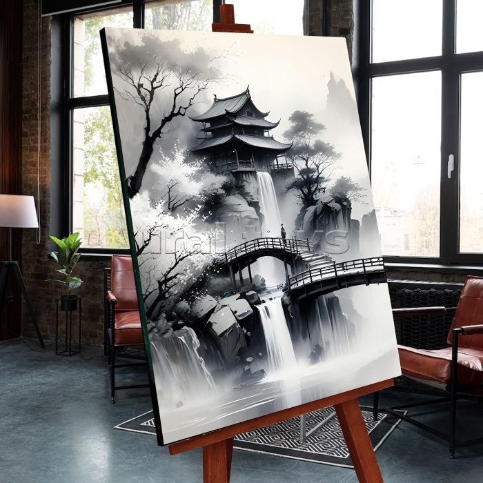 Картина по номерам 40х50 "Пагода в горах" светящаяся краска (9 цветов)