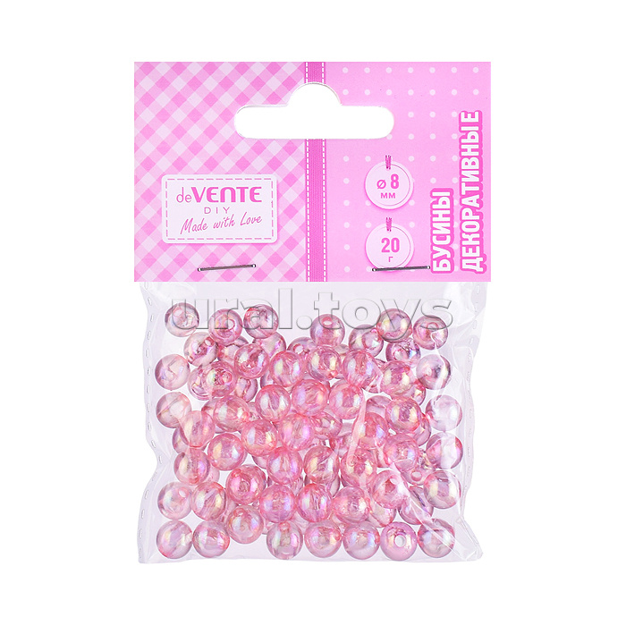 Бусины декоративные "DIY Blush Pink" пластиковые, 8 мм, 20 г, нежно-розовые, в пластиковом пакете с блистерным подвесом