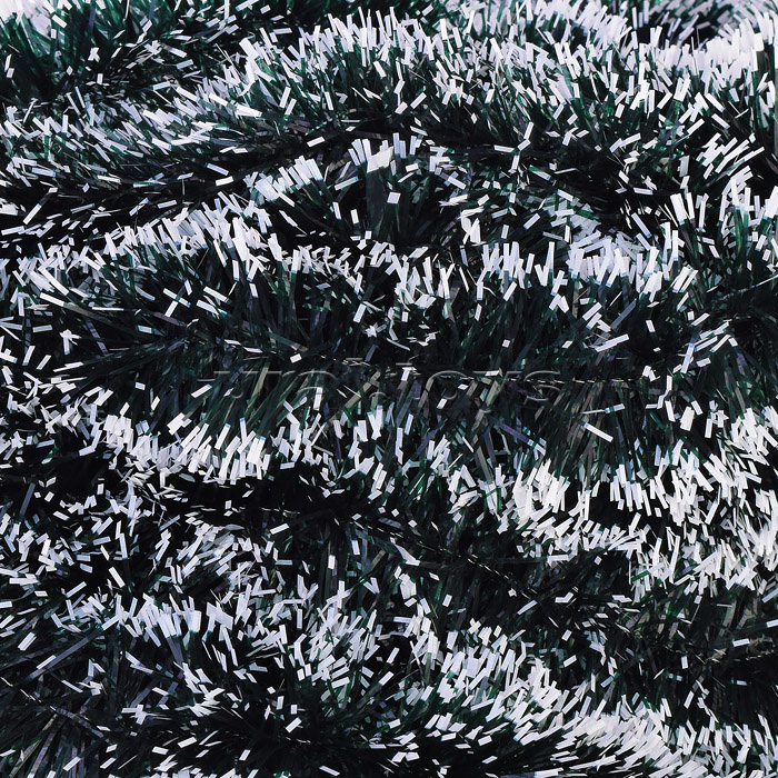 Новогоднее украшение "Мишура" темно-зеленая с белыми краями (6*200см.)