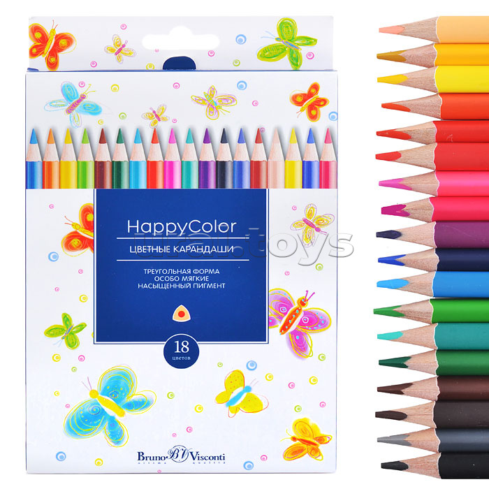 Карандаши цветные "Happycolor", 18 цв. 6 видов