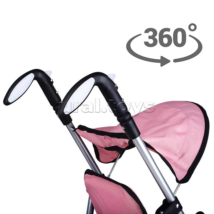 Коляска для кукол металлическая, складная, прогулочная с козырьком, с корзиной, цвет розовый