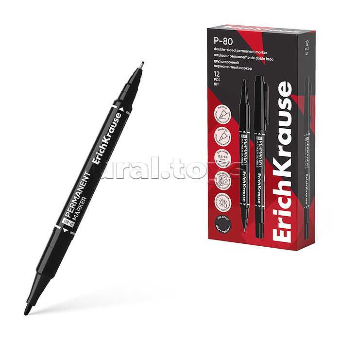 Маркер перманентный двухсторонний чёрный  Double P-80,