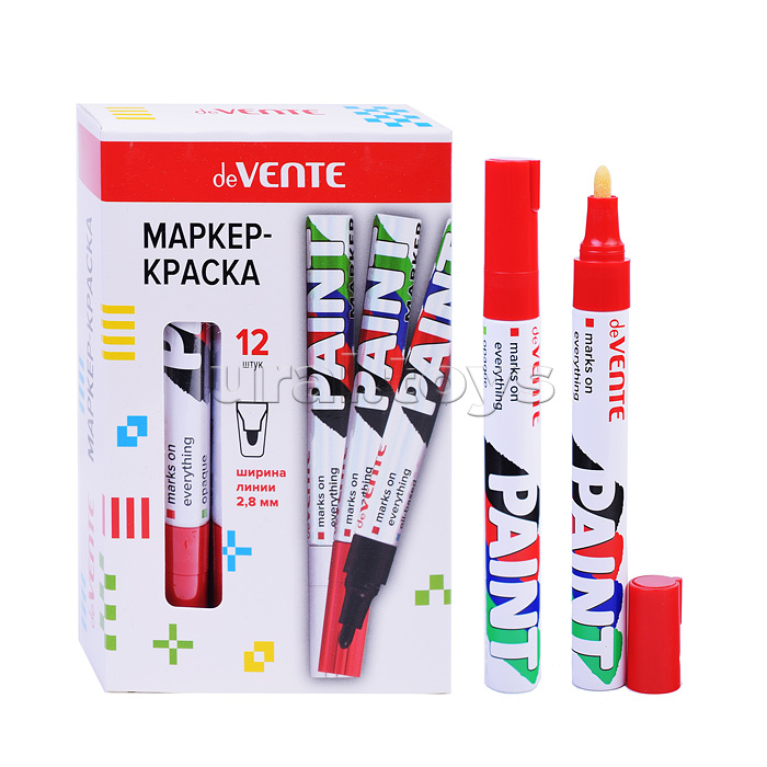 Маркер-краска, круглый, алюминиевый корпус, с клипом, нитро-основа, пулевидный наконечник, ширина линии 2,8 мм, длина письма 400 м, красный Маркер-краска, круглый, алюминиевый корпус, с клипом, нитро-основа, пулевидный наконечник, ширина линии 2,8 мм, длина письма 400 м, красный