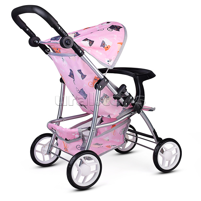 Коляская кукольная трость, металлическая, с корзиной, столиком и козырьком