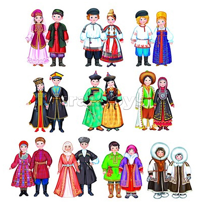 Комплект вырубных мини-плакатов со скотчем "Костюмы народов России" (10 народов, 20 костюмов)