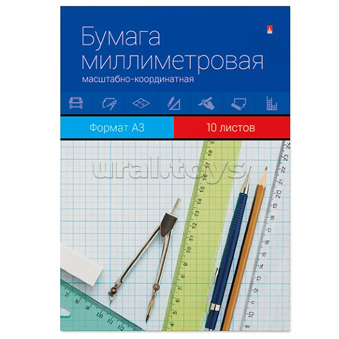 Бумагамасштабно-координатная А3, 10 листов линовка голубая Бумагамасштабно-координатная А3, 10 листов линовка голубая