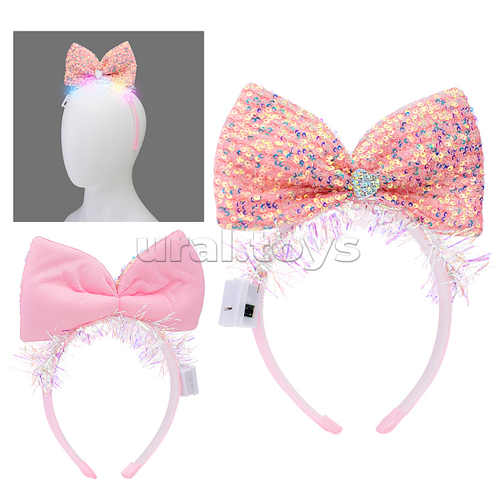 Ободок карнавальный "Бант" светящийся, в пакете