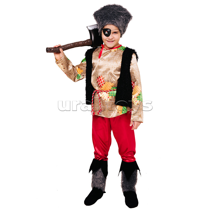 Костюм "Разбойник" (жилет, рубашка, брюки с сапогами, шапка, повязка на глаз, пояс) р.128-64