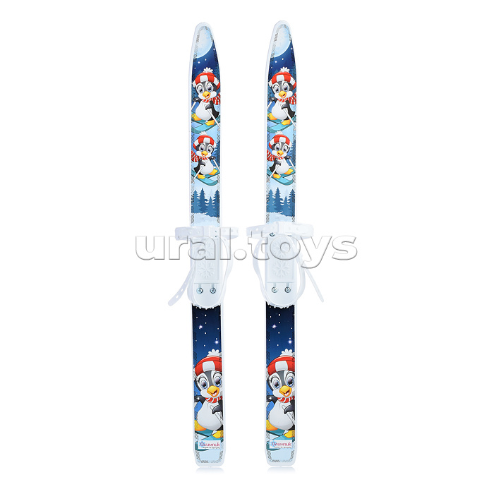 Игровые лыжи "Лыжики-пыжики" Пингвинята (игрушка детская) 75/75 см, крепление мягкое пластиковое, с
