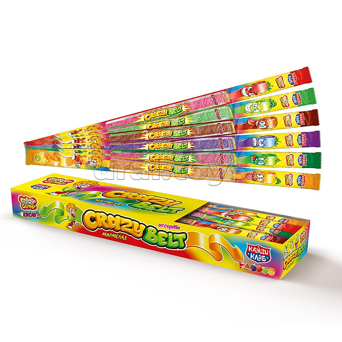 Мармелад в кислой обсыпке "CRAZY GUMMY CRAZY BELT" (кислый ремешок) ассорти 15гр*72шт