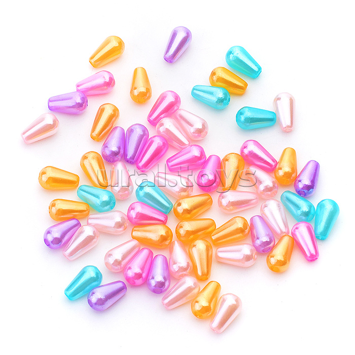 Бусины декоративные перламутровые "Жемчужная капля" пластиковые, 6x10 мм, 60 шт, в пластиковом пакете с блистерным подвесом, цвет ассорти