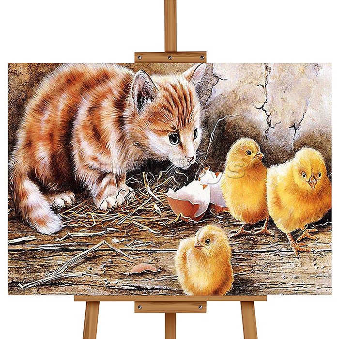Набор для рисования "Картина по номерам 30х40см. Котёнок с цыплятами"