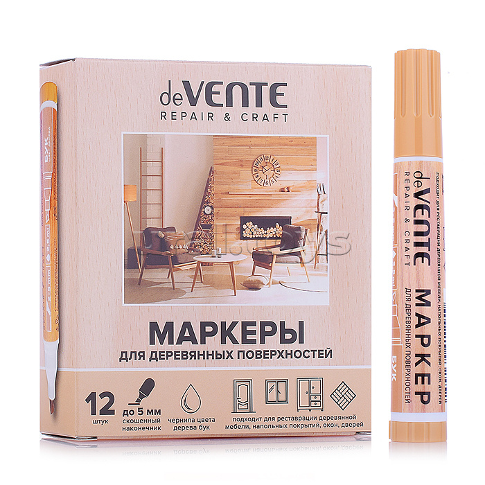 Маркер для деревянных поверхностей "Repair" круглый корпус, скошенный наконечник, ширина линии письма 1-5 мм, цвет - бук