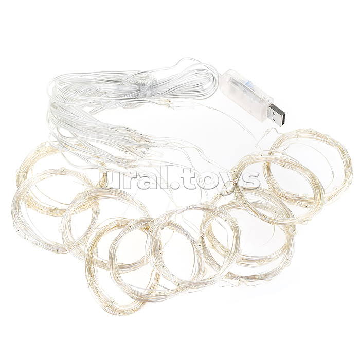 Электрогирлянда-занавес Роса, 3*3м, 300 ламп, USB, пульт, теплый