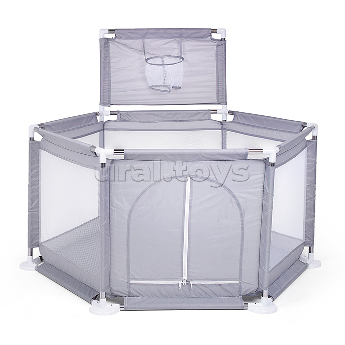 Манеж детский шестигранный с баскетбольным кольцом (113*130*65) цвет серый