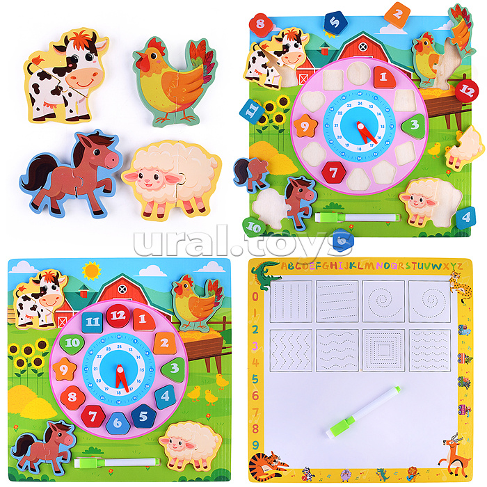 Пазл-вкладыш "Изучаем время. На ферме"