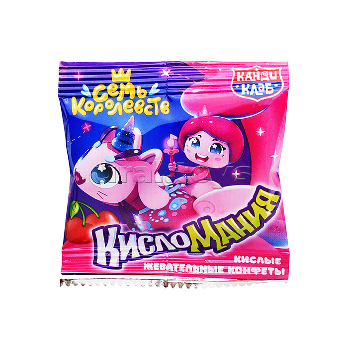 Кислые жевательные конфеты "Кисломания Дабл Фрукт" (Семь Королевств) со вкусом вишни и колы 14гр*30шт