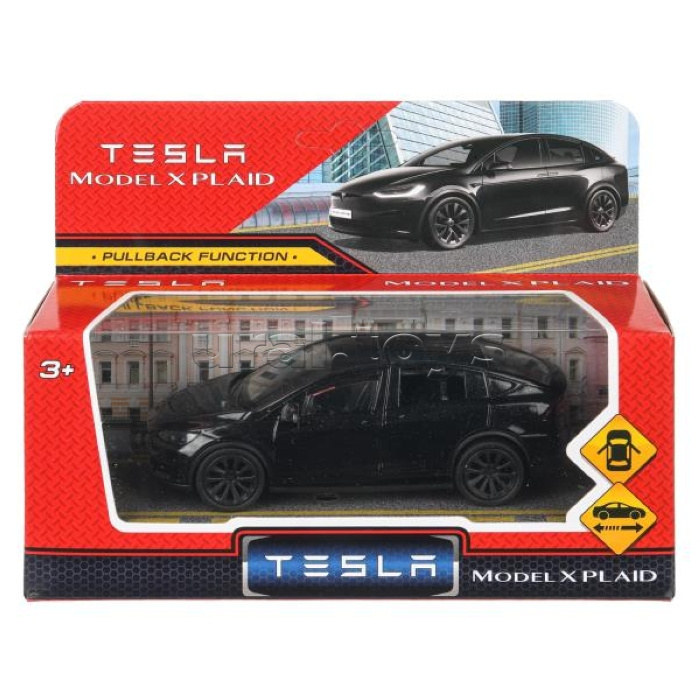 Машина металл Tesla model X plaid 12 см, двери, черная