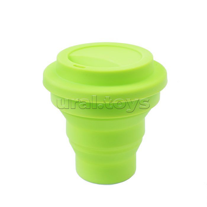 Стакан для ИЗО "School" силиконовый, складной, в собранном виде 80x90x80 мм, в сложенном 80x10x80 мм, с силиконовой крышкой, неоновый салатовый