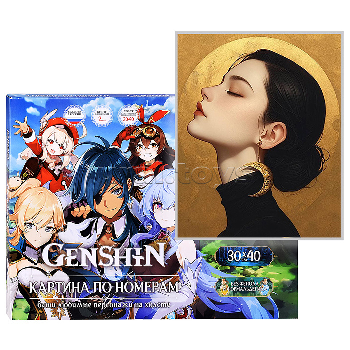 Картина по номерам 30х40 "Девушка-Луна" с поталью золото 14 цветов