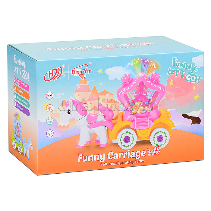 Лошадка с каретой (свет, звук, проектор) в коробке