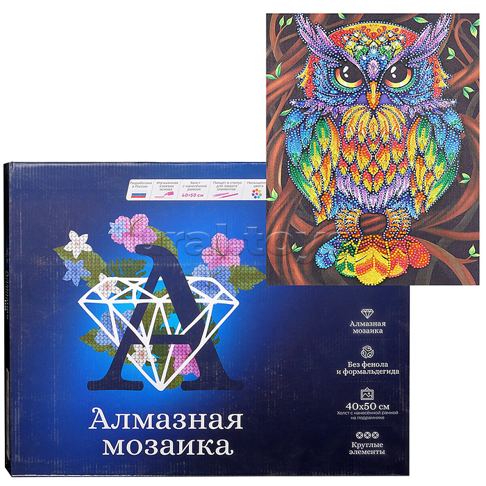 Алмазная мозаика с нанесенной рамкой 40х50 "Сказочный филин" (34 цвета)