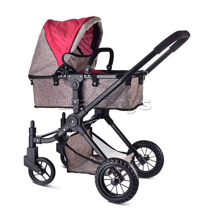 Коляска-трансформер для кукол, металлическая, с корзиной, цвет красно-серый в пакете