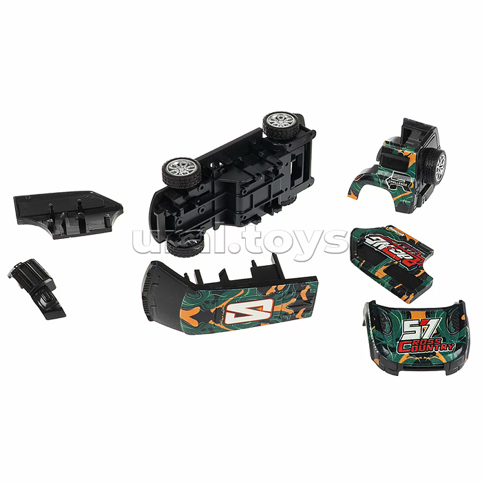 Машинка пластмассовая инерционная "Авария на трассе" Джип хаки  (pull back) CRD 25x18,2x5,2см