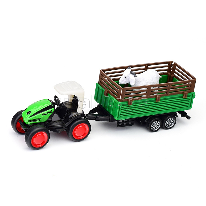 Набор "Трактор" открытый с тележкой и животным, в коробке