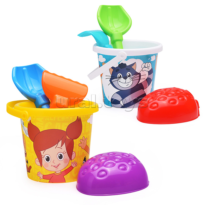 Набор "Простоквашино" №7: ведро малое с наклейкой, совок №2, грабельки №2, формочка (клубника)