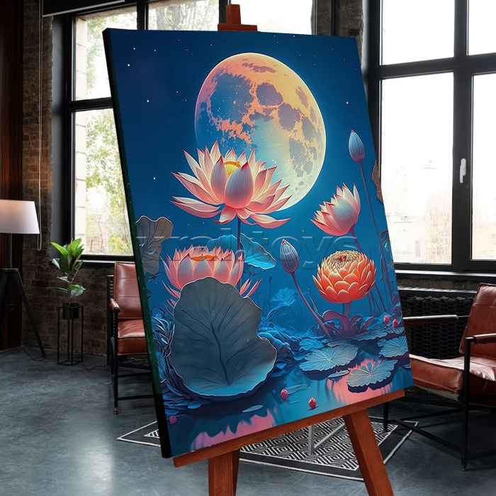 Картина по номерам 40х50 "Лунный лотос" со светящейся краской (22 цвета)