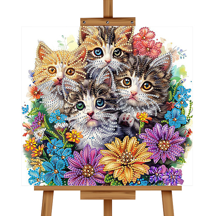 Мозаика алмазная "Котята в цветах" 20*20см.