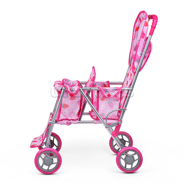 Коляска для кукол, для двойни, металлическая, складная, цвет клубнички на розовом