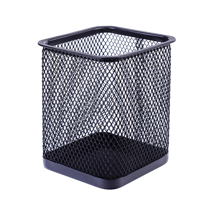 Подставка для пишущих принадлежностей 8x8x9,8 см, квадратный, сетчатая металлическая, черная