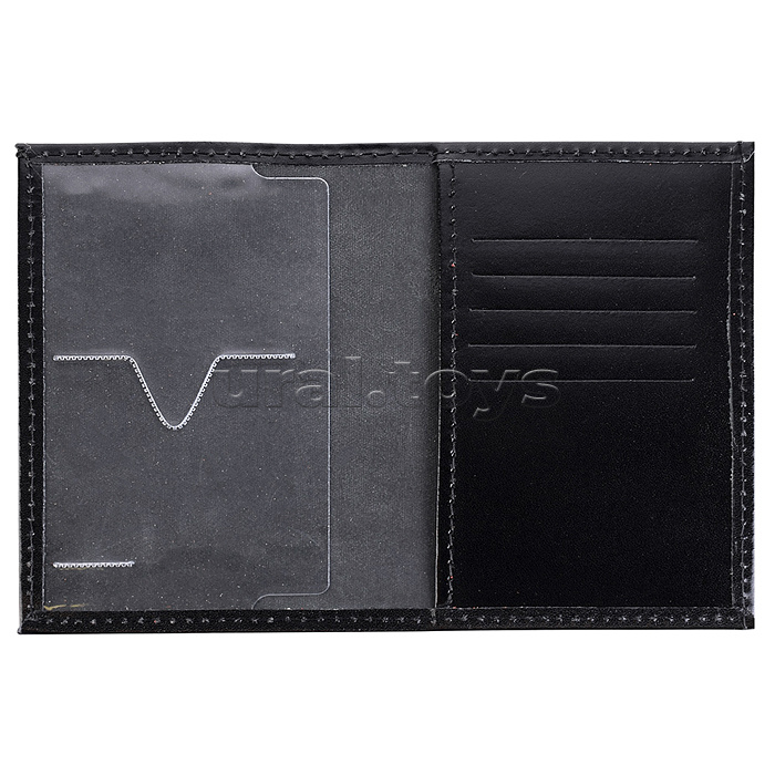 Обложка для паспорта "Attomex" 97x140 мм натуральная кожа шик гладкая, прозрачный ПВХ клапан с отделом для карты, кожаный клапан с 3-мя карманами для карт, скругленные уголки, черная, индивидуальная упаковка