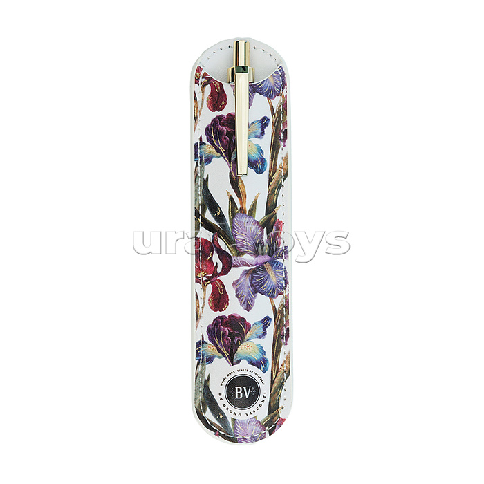 Ручка гелевая автоматическая "Флора. Цветущие цветы" 0.5мм, синяя, в чехле из экокожи