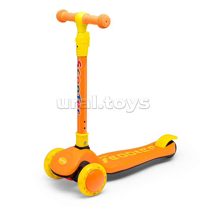 Самокат 3-х. кол., колеса световые PU, желто-оражевый, в коробке