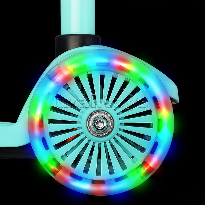 Самокат 3-х колесный ROCKET,колеса PU со светом, ABEC 7, бирюзовый