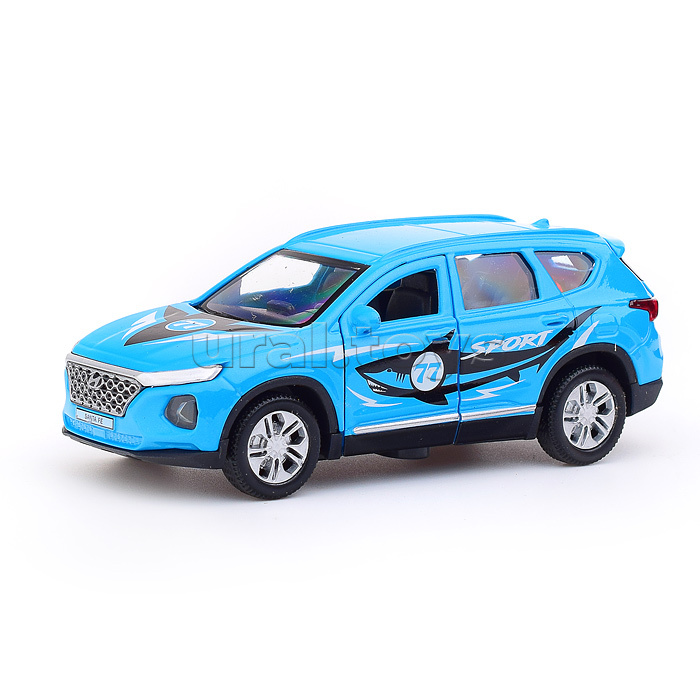 Машина металл Hyundai Santafe Sport 12 см, (откр., двер, багаж, голубой) инерц, в коробке