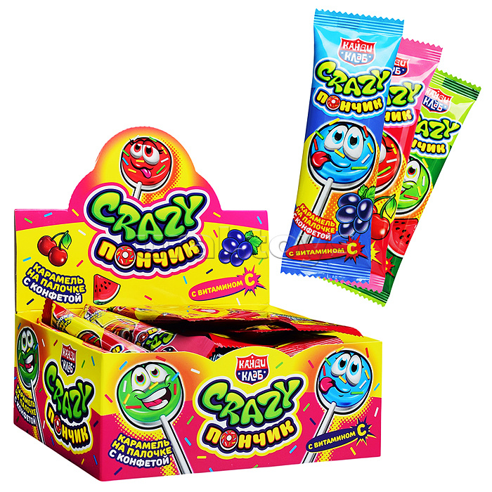 Карамель на палочке с конфетой "Crazy Пончик" ассорти 10г 30шт