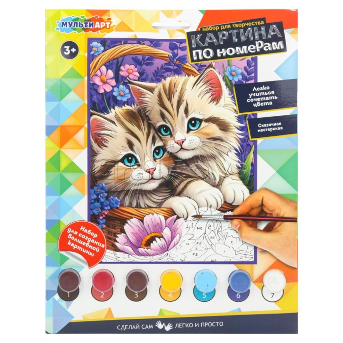 Раскраска по номерам 17х23см "Котята в корзинке" Раскраска по номерам 17х23см "Котята в корзинке"