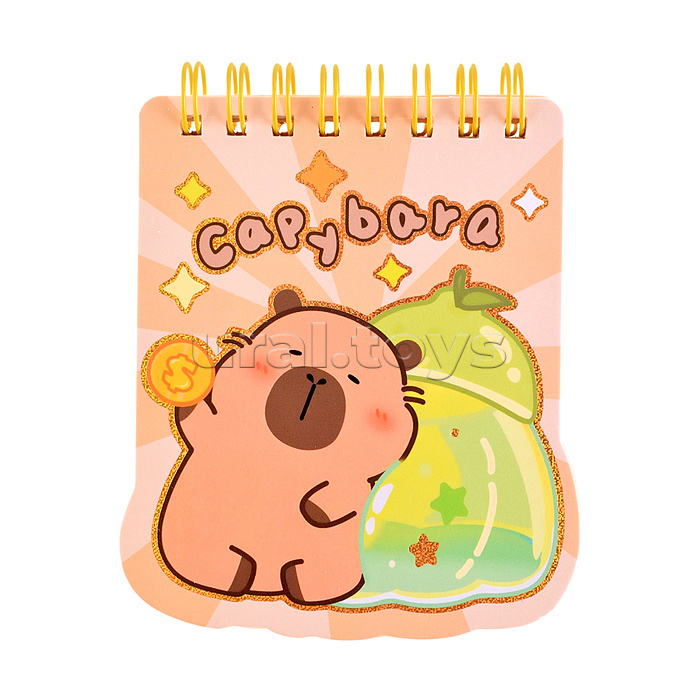 Блокнот на евроспирали "Капибара" 8.5х10 см, 60 листов, линованный внутренний блок, плотность бумаги 70 г/м2, 4 дизайна в ассортименте, ОПП-упаковка