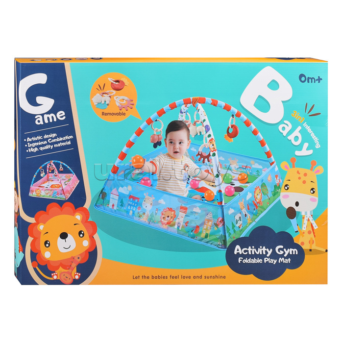 Детский развивающий коврик с бортиками "Подводное путишествие" с мячиками, в коробке