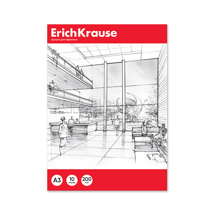Бумага для черчения в картонной папке ErichKrause, А3, 10 листов, без рамки