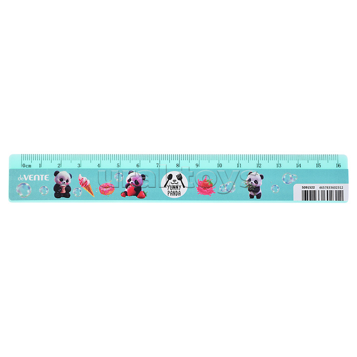 Линейка пластиковая "Yummy Panda" 16 см, с дизайном, с индивидуальной маркировкой, с цветным стикером