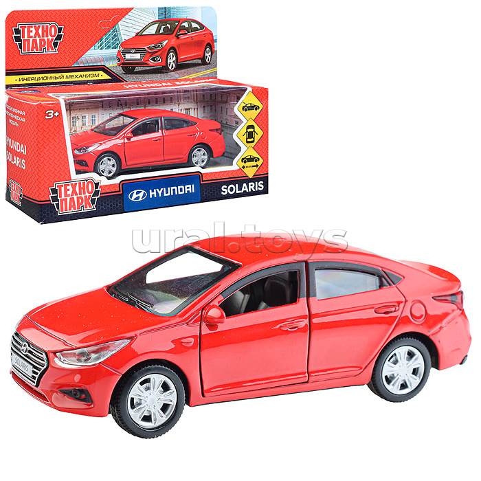Машина металл Hyundai solaris, 12см, (откр.двери, красный) инерц., в коробке