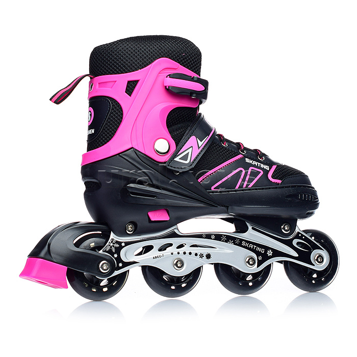 Роликовые коньки раздвижные, PU колёса, размер L, черно-розовые, в сумке